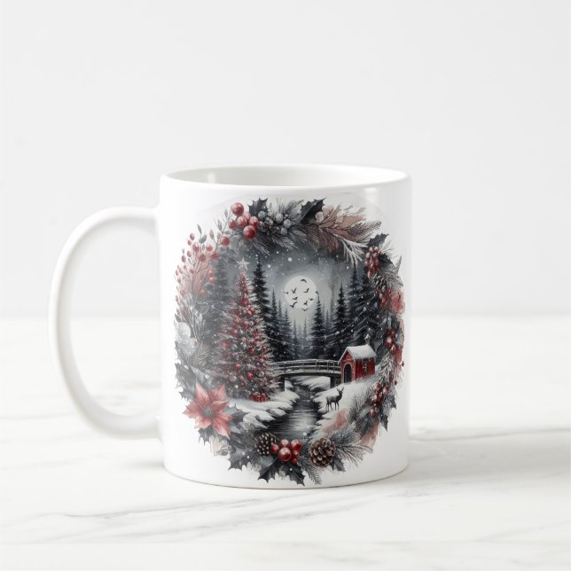 Weihnachtskranz-Landschaft Tasse (Links)