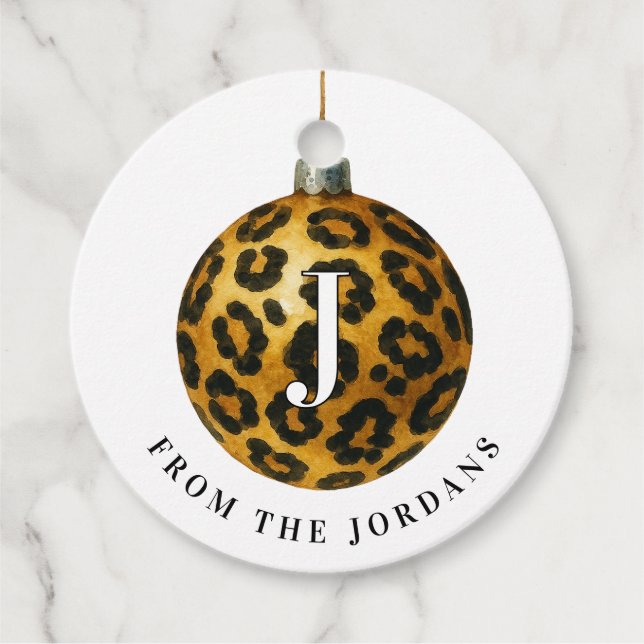 Weihnachtskranz Leopard-Wappen Monogramm Geschenkanhänger (Vorderseite)