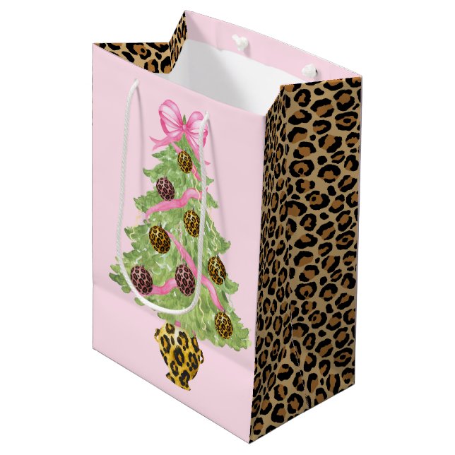 Weihnachtskranz Leopardensignet Monogramm  Mittlere Geschenktüte (Vorderseite Schrägansicht)