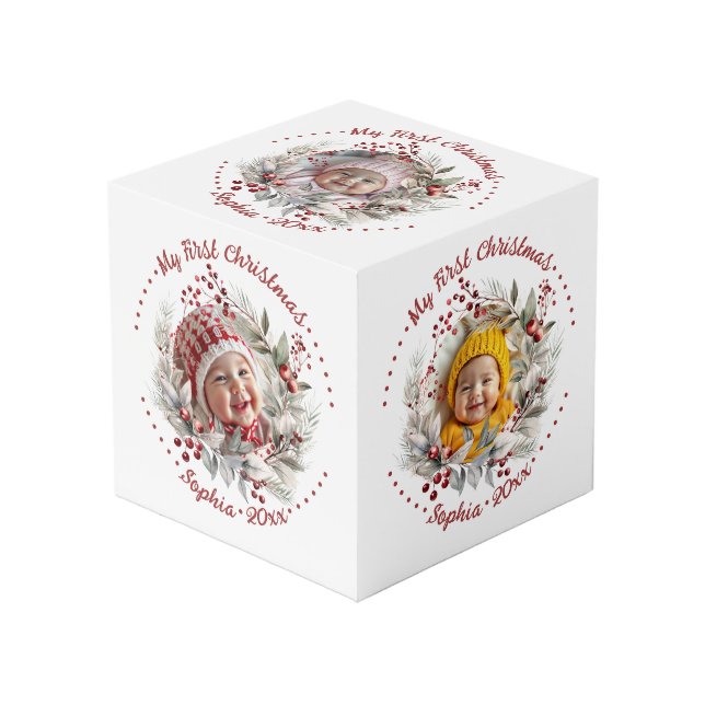 Weihnachtskranz mit Beeren, grünem Foto Würfel (Vorderseite Schrägansicht)