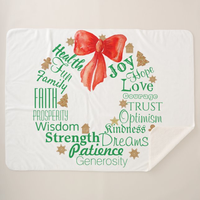 Weihnachtskranz mit benutzerdefinierten Wörtern un Sherpadecke (Vorderseite (Horizontal))