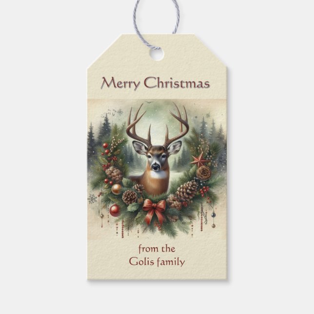 Weihnachtskranz mit Bock-Geschenk-Anhänger Geschenkanhänger (Vorderseite)