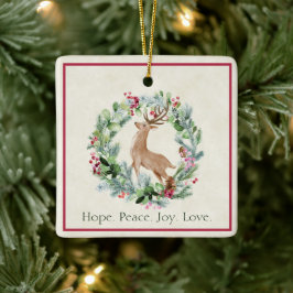 Weihnachtskranz mit Hirschgewohnheit Keramikornament