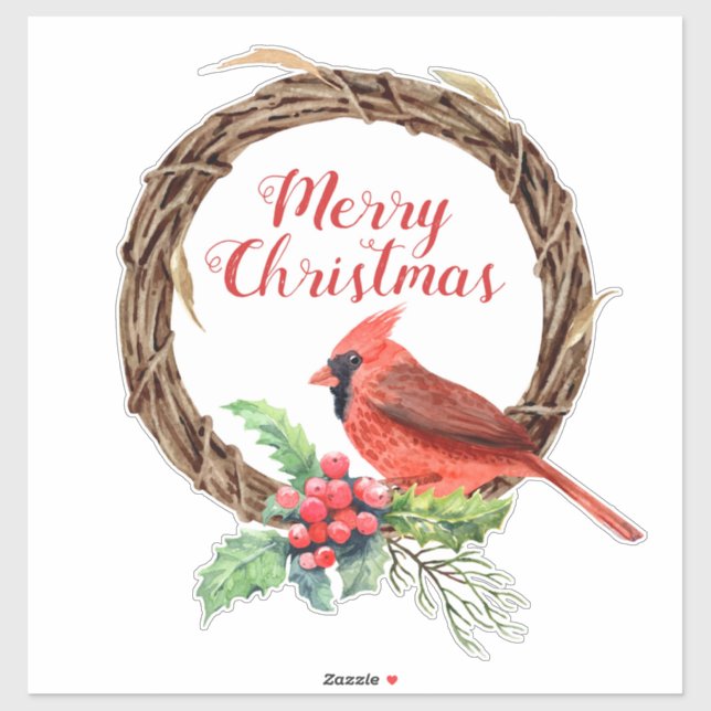 Weihnachtskranz mit Holly und Kardinal-Aufkleber Aufkleber (Blatt)