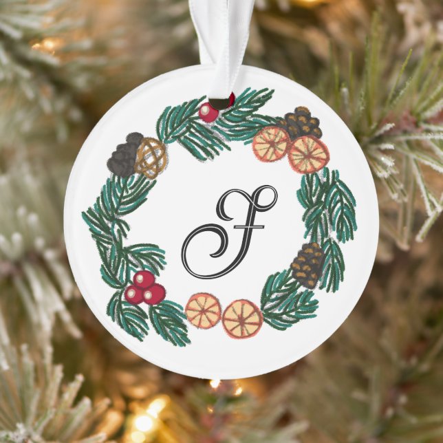 Weihnachtskranz mit individualisierbarem Anfangsbu Ornament (Baum)