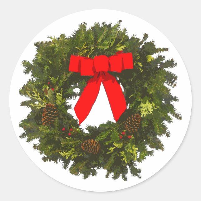 WeihnachtsKranz mit Kiefern-Kegeln und rotem Bogen Runder Aufkleber (Vorderseite)