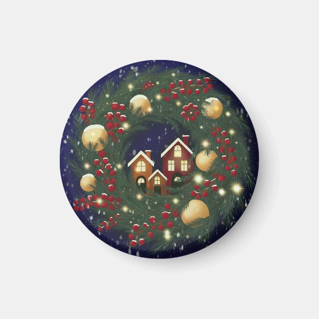 Weihnachtskranz mit Kiefernzweigen Magnet (Vorne)