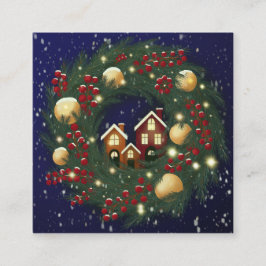 Weihnachtskranz mit Kiefernzweigen Quadratische Visitenkarte