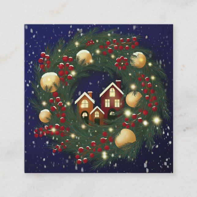Weihnachtskranz mit Kiefernzweigen Quadratische Visitenkarte (Vorderseite)