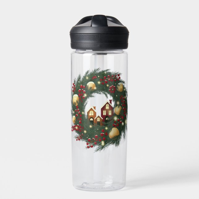 Weihnachtskranz mit Kiefernzweigen Trinkflasche (Vorderseite)