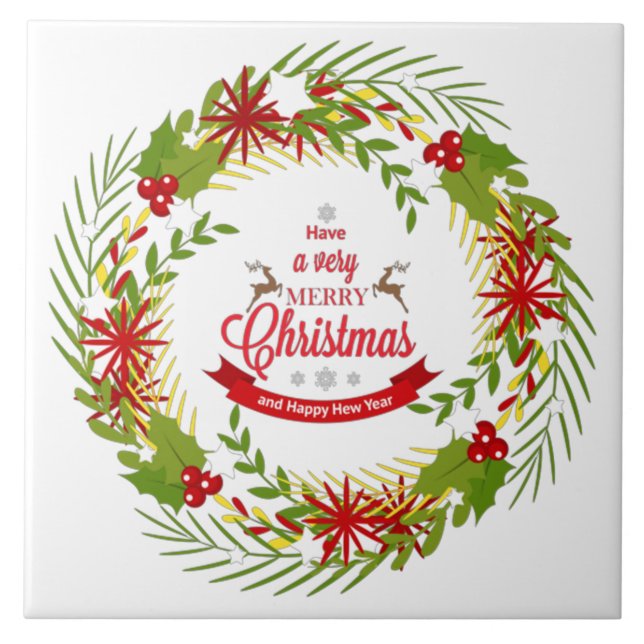 Weihnachtskranz mit Mistelzweig Fliese (Vorderseite)