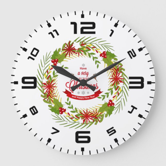 Weihnachtskranz mit Mistletoe Große Wanduhr (Vorderseite)