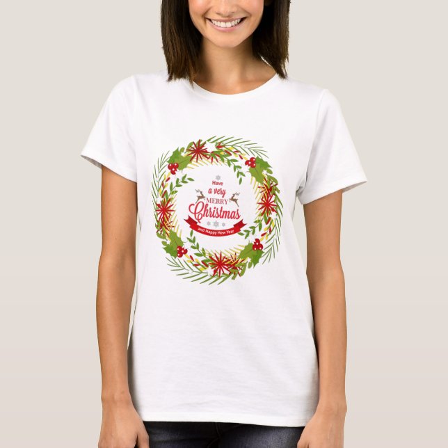 Weihnachtskranz mit Mistletoe T-Shirt (Vorderseite)