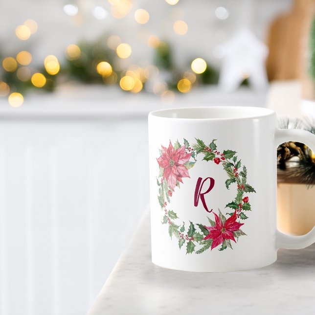 Weihnachtskranz mit Monogramm Tasse (Monogram Christmas Wreath Coffee Mug)