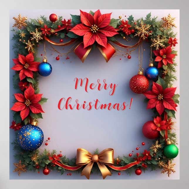 Weihnachtskranz mit Poinsettias Poster (Vorne)