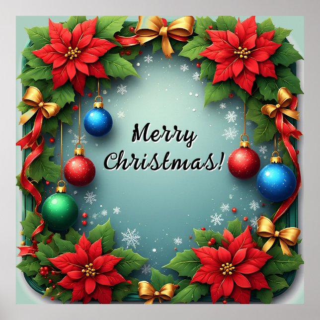 Weihnachtskranz mit Poinsettias Poster (Vorne)