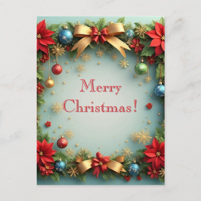 Weihnachtskranz mit Poinsettias Postkarte (Vorderseite)