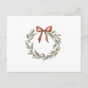 Weihnachtskranz mit rosa Schleife, Wasserfarben Postkarte