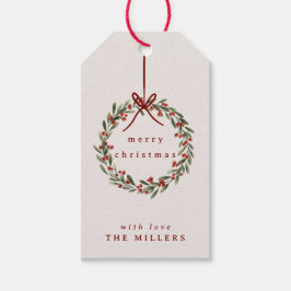 Weihnachtskranz mit rotem Bogen Geschenkanhänger