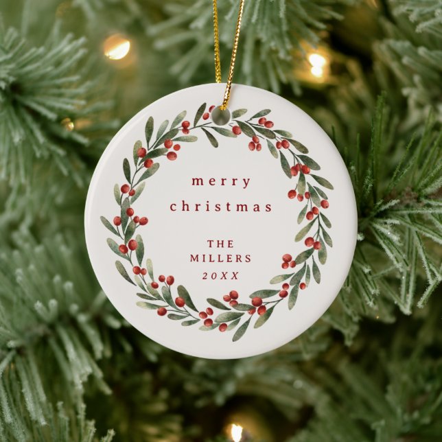Weihnachtskranz mit rotem Bogen Keramik Ornament (Baum)