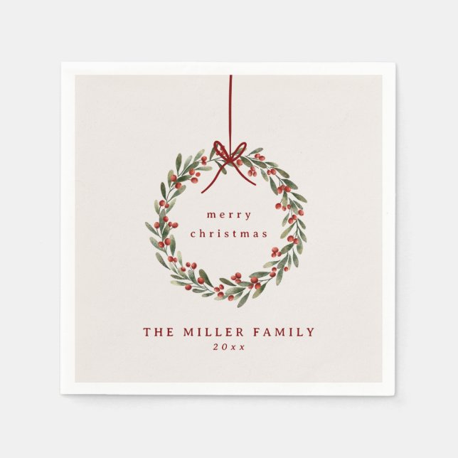 Weihnachtskranz mit rotem Bogen Serviette (Vorderseite)