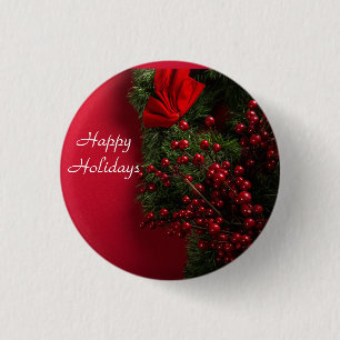 Weihnachtskranz mit roten Beeren Button