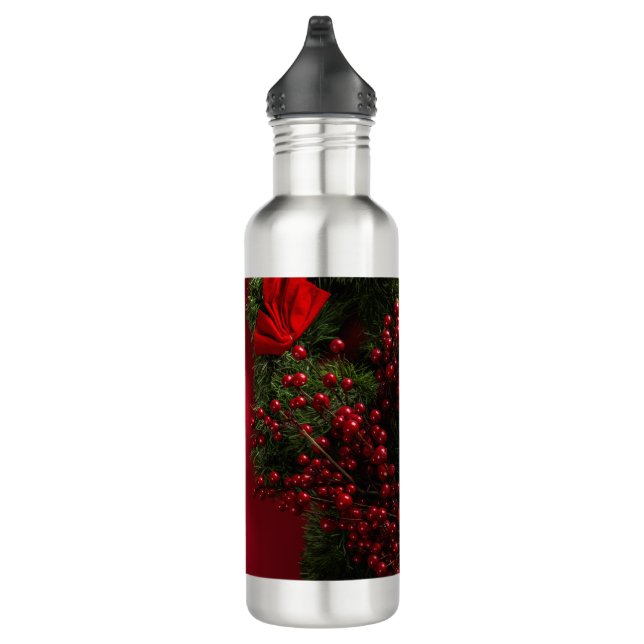 Weihnachtskranz mit roten Beeren Edelstahlflasche (Rechts)