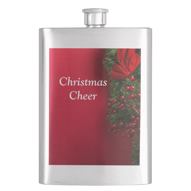Weihnachtskranz mit roten Beeren Flachmann (Vorderseite)