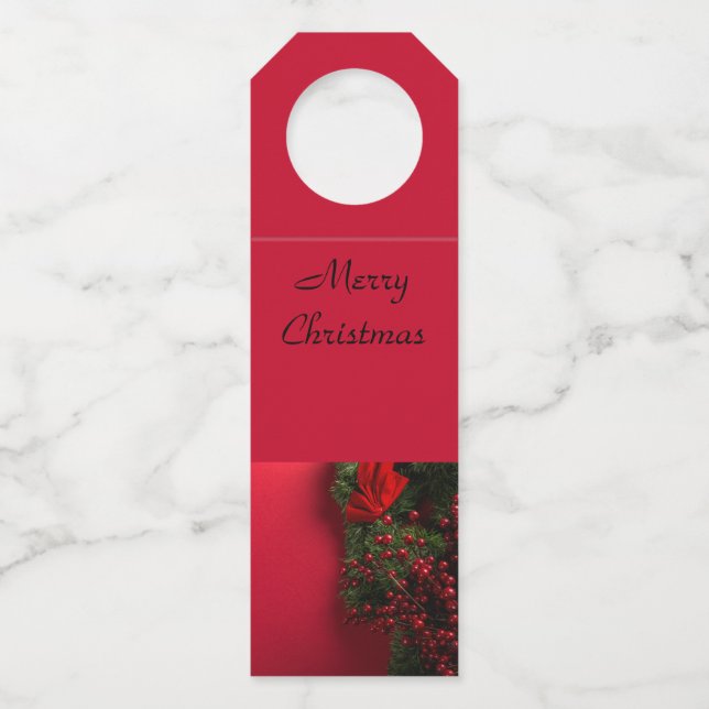 Weihnachtskranz mit roten Beeren Flaschenanhänger (Vorderseite)