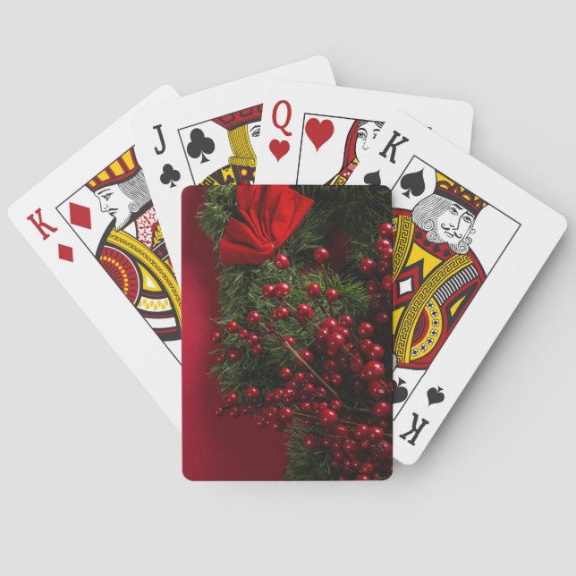 Weihnachtskranz mit roten Beeren Spielkarten (Rückseite)