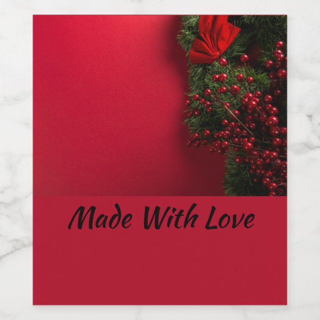 Weihnachtskranz mit roten Beeren Weinetikett (Einzelnes Label)