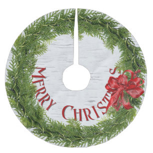 Weihnachtskranz mit roter Schleife auf Birke Polyester Weihnachtsbaumdecke