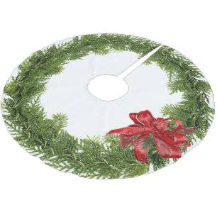 Weihnachtskranz mit roter Schleife und Beeren Polyester Weihnachtsbaumdecke