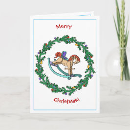 WeihnachtsKranz mit Schaukelpferd Feiertagskarte