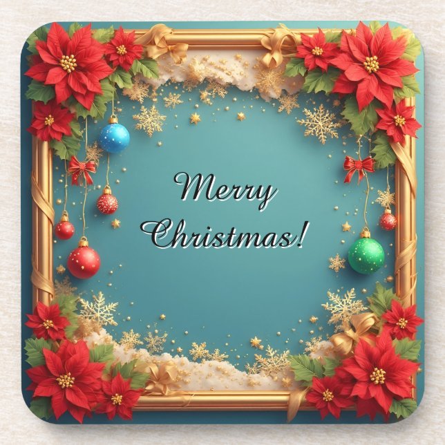 Weihnachtskranz mit Weihnachtssternen Getränkeuntersetzer (Vorderseite)