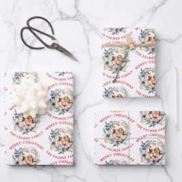 Weihnachtskranz mit weißen Blume und Foto Geschenkpapier Set