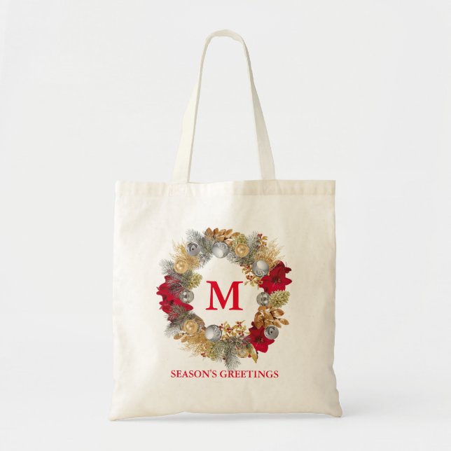 Weihnachtskranz-MONOGRAM individuell anpassbar Tragetasche (Vorne)