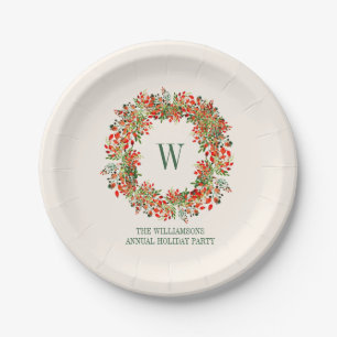 Weihnachtskranz-Monogramm-Name-Feiertagsfeier Pappteller