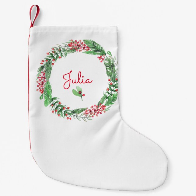 WeihnachtsKranz-Monogramm-Name Kleiner Weihnachtsstrumpf (Vorderseite)