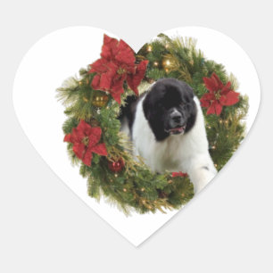 WeihnachtsKranz-Neufundland-HundePackpapier Herz-Aufkleber