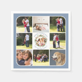 Weihnachtskranz, neun Fotos staubblau Serviette