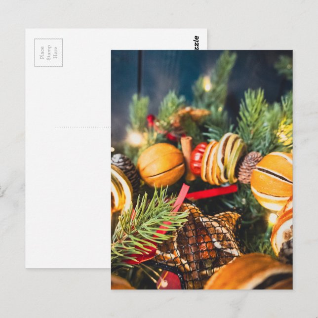 Weihnachtskranz Postkarte (Vorne/Hinten)