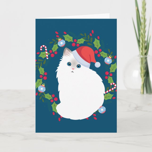 Weihnachtskranz-Ragdoll-Katze Karte (Vorderseite)