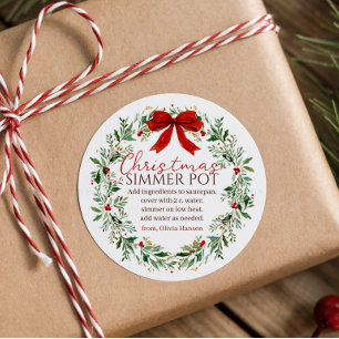 Weihnachtskranz Rote Schleife Simmering Potpourri Runder Aufkleber