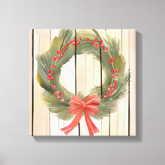Weihnachtskranz roter Bogen | Pretty Pine Wasserfa Leinwanddruck
