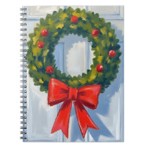 Weihnachtskranz roter Bogen weiße Wasserfarbe