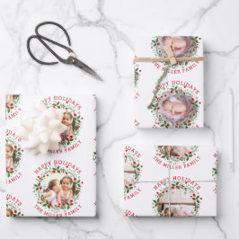 Weihnachtskranz, Roter Glückspilz 3 Foto Geschenkpapier Set