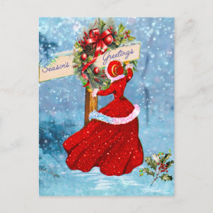 Weihnachtskranz Rotschnee von Glitzer Postkarte