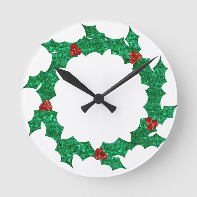 Weihnachtskranz Runde Wanduhr (Vorderseite)