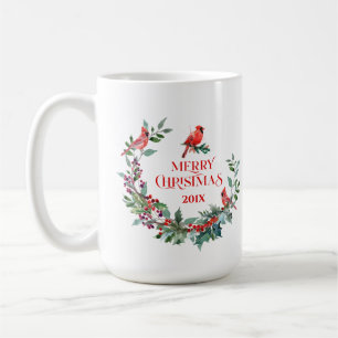 Weihnachtskranz, Typografie und Roter Robin Kaffeetasse